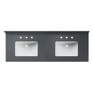 Amore 61 in. W x 22 in. D Engineered Stone Composite Vanity Top in Dark Gray with White Rectangular Double Sink