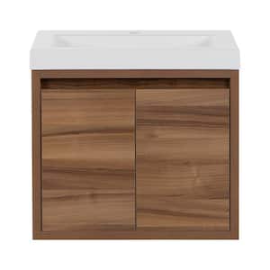 Mllhaven 24 in. W x 19 in. D x 22 in. H Single Sink Floating Bath Vanity in Caramel Mist with White Cultured Marble Top
