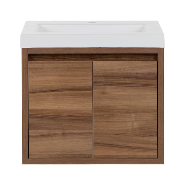 Millhaven 25 in. Single Sink Caramel Mist Floating Bath Vanity with White Cultured Marble Top (Assembled)