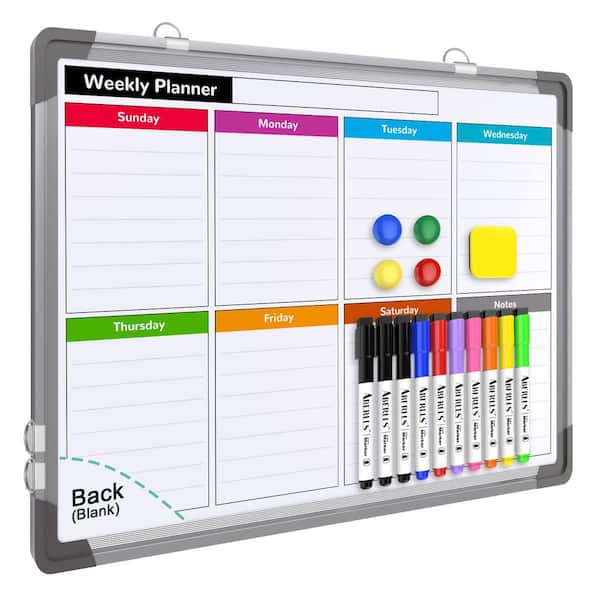 1 Pack Magnetic Double-Sided Weekly Calendar Dry Erase Whiteboard with Markers and Eraser for Wall or Desk