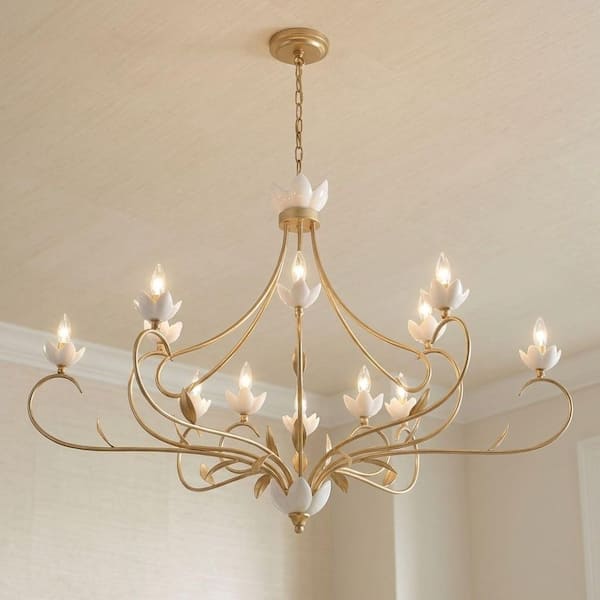 Breegan Jane by Savoy House Muse 12-Light French Gold and White Cashmere Chandelier