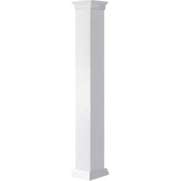 Ekena Millwork 5-5/8 in. x 5 ft. Premium Square Non-Tapered Smooth PVC Column Wrap Kit Prairie Capital and Base