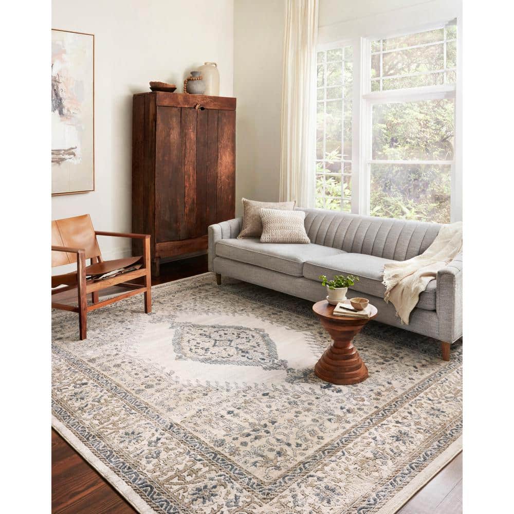 Ivory and Oatmeal Rectangular Oriental Rug