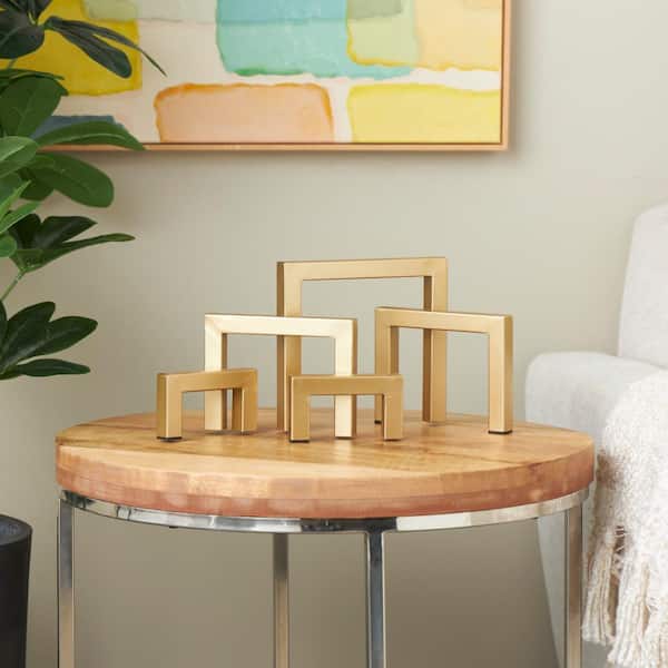 Litton Lane 5 in. x 7 in. Gold Metal Abstract Square Arched Geometric Sculpture