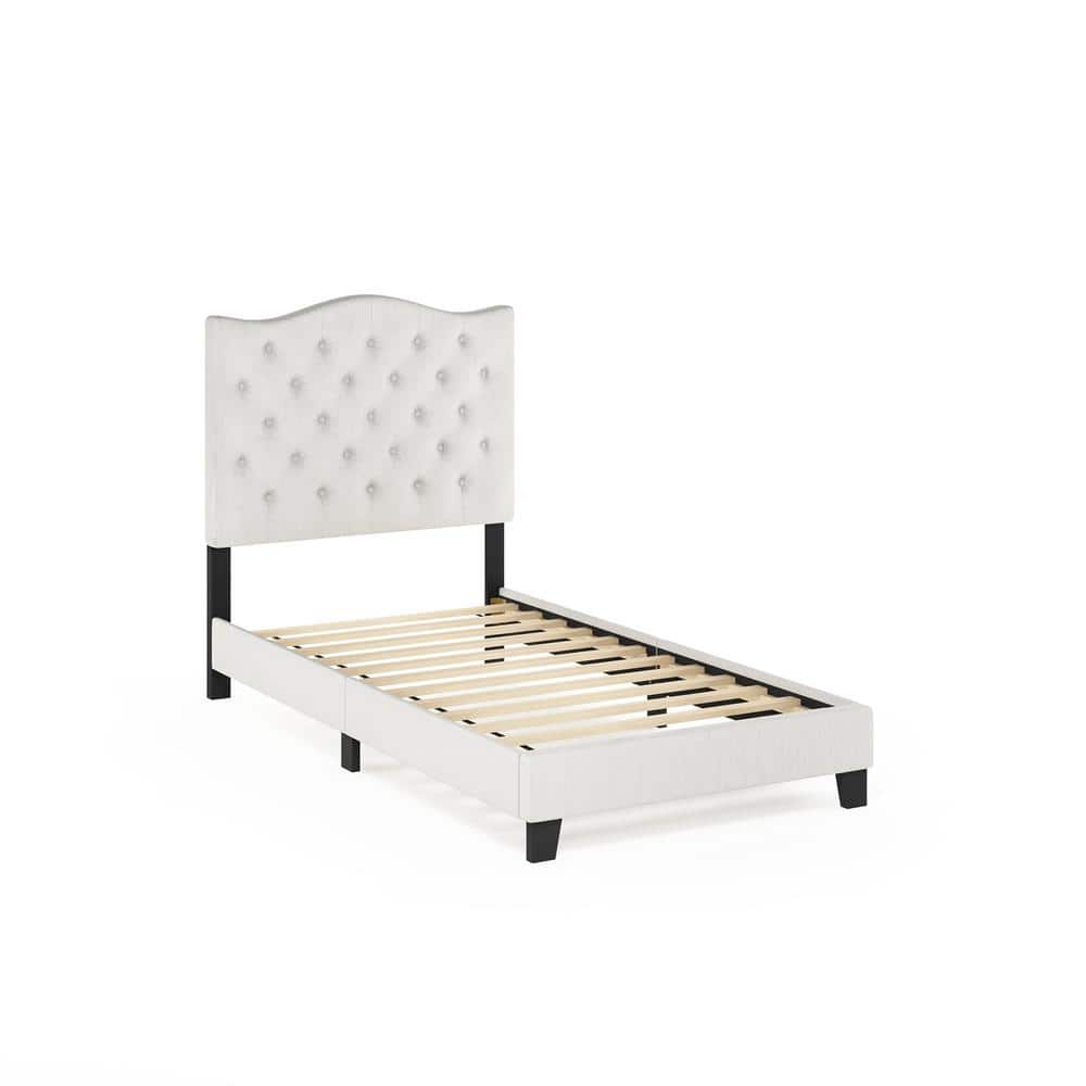 Furinno Lille White Linen Twin Tufted, White Twin Bed Frame