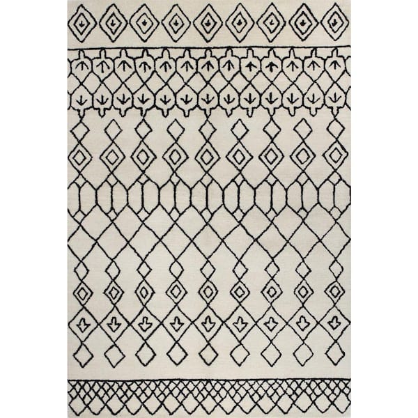 Chelsea Ivory/Black 9 ft. x 12 ft. (8'6" x 11'6") Moroccan Contemporary Area Rug