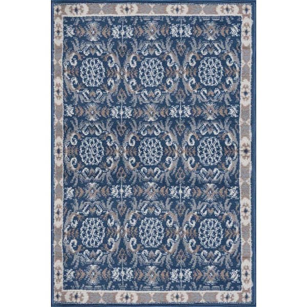 Tayse Rugs Hampton Brocade Navy 2 ft. x 3 ft. Indoor Area Rug