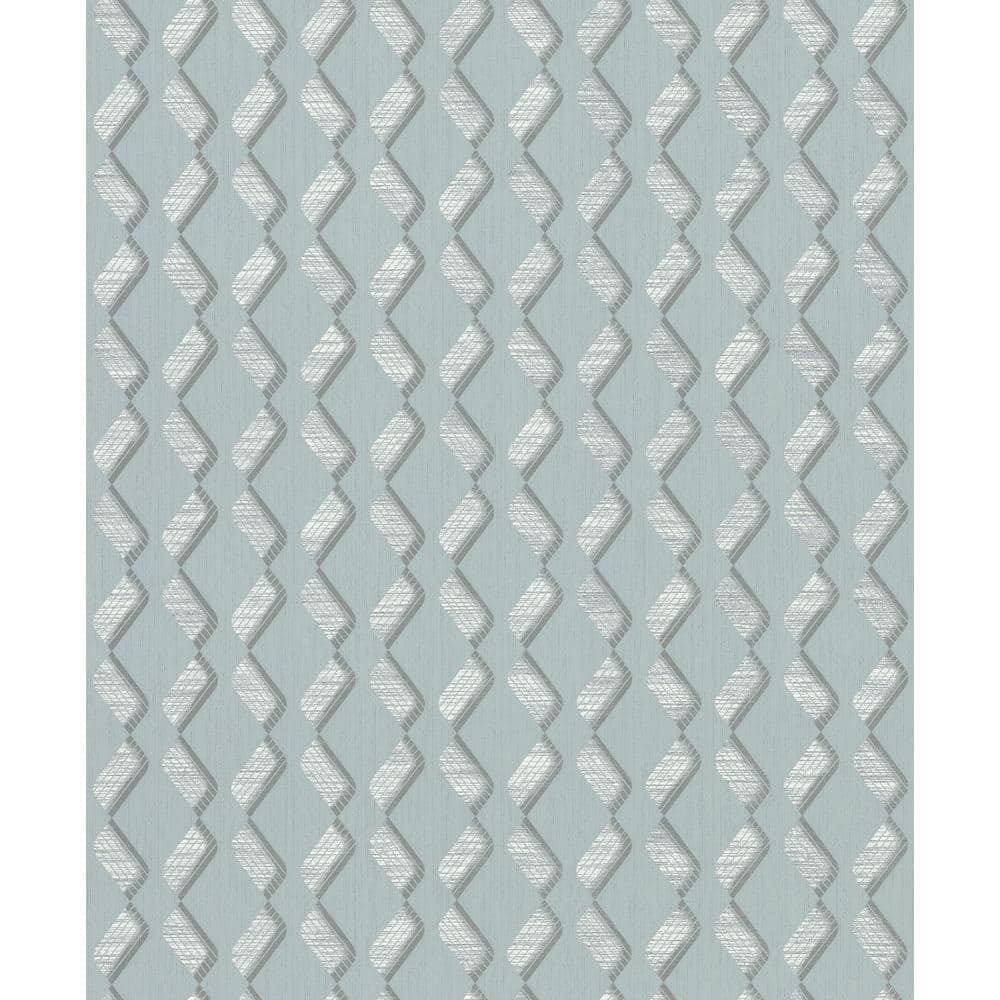 Metallic Grey/Green Zig-Zag Design Vinyl on Non-woven Non-pasted Wallpaper 