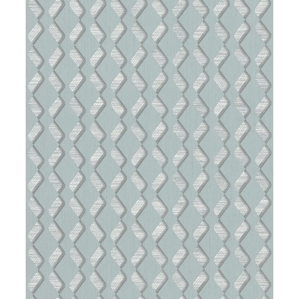 Unbranded Metallic Grey/Green Zig-Zag Design Vinyl on Non-woven Non-pasted Wallpaper Roll