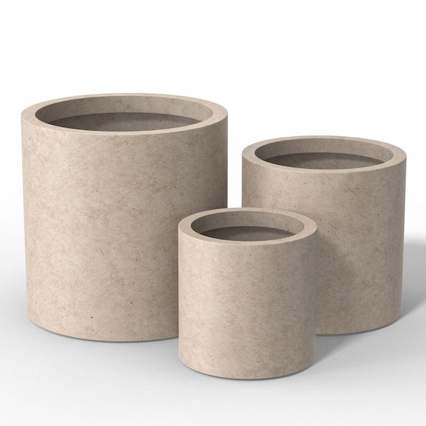 10 in. 13 in. 16 in. Light Gray(Enhanced Core) Concrete Round Planter / Pot with Drainage Holes (3-Pack)