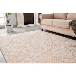 Lily Luxury Beige Gilded 7 ft. x 10 ft. Chinchilla Faux Fur Abstract Rectangular Area Rug