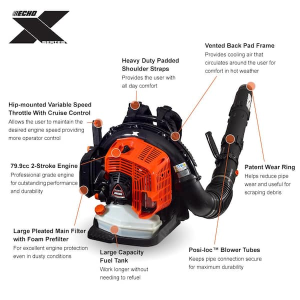 240 MPH 835 CFM 79.9cc Gas 2-Stroke X Series Backpack Leaf Blower with Hip-Mounted Throttle