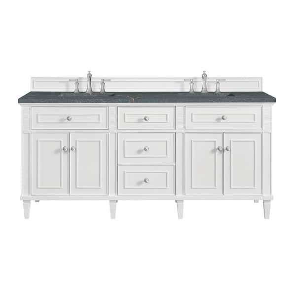 James Martin Vanities Lorelai 72.0 in. W x 23.5 in. D x 34.06 in. H Double Sink Bathroom Vanity in Bright White with Parisien Bleu Quartz Top