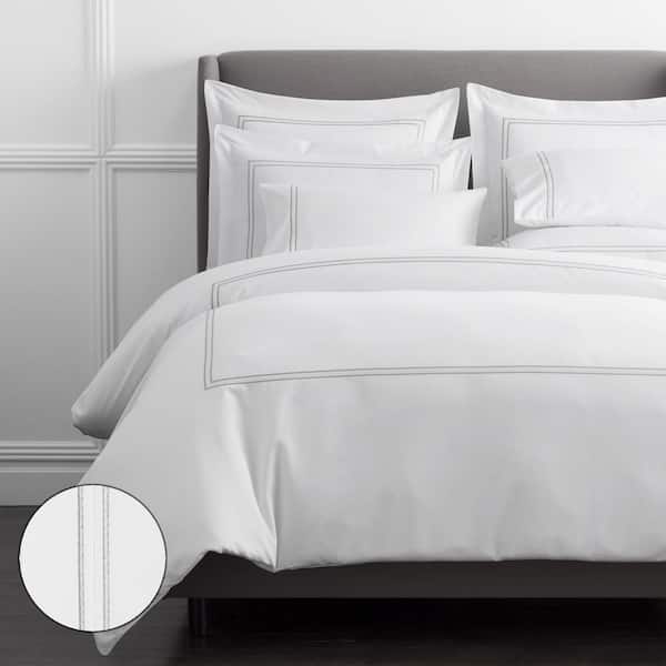 Dorset Stripe Legends Hotel Gray Embroidered 600-Thread Count Egyptian Cotton Sateen King Duvet Cover