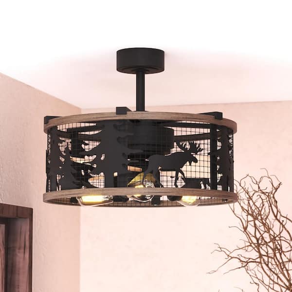 Kodiak 21 in. Indoor Black and Burnished Teak Rustic Ceiling Fan with LED Light Kit and Remote Moose