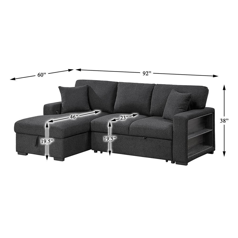 Dimension diagram of the 92-inch sectional sofa.
