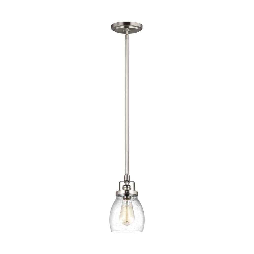 Brushed Nickel Mini Pendant with Clear Seeded Glass Shade