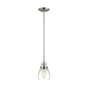 Belton 1-Light Brushed Nickel Mini Pendant with Clear Seeded Glass Shade