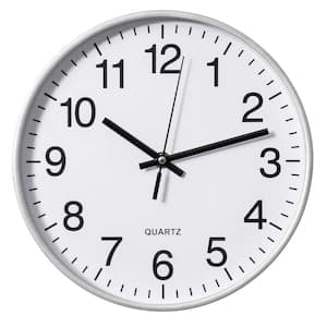 Silver 10-In Analog Clock-Silent, Non-Ticking for Wall Battery-Operated Perfect for Home Office, Farmhouse Kitchen