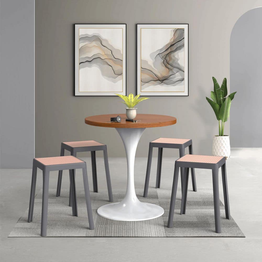 Tresse 18 in. Stackable Square Dining Stool – Backless Wicker-Top Seat for Kitchen, Patio, Garden Set of 2 in Grey price history on PriceWatchPro