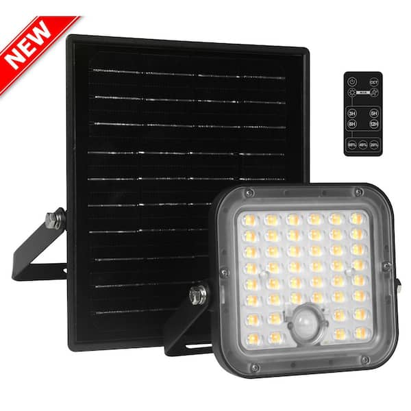 Solar Powered 1500LM Dual CCT Black Solar LED Landscape Flood Light w/ Dark Sky City Motion Sensor for Safety Decoration