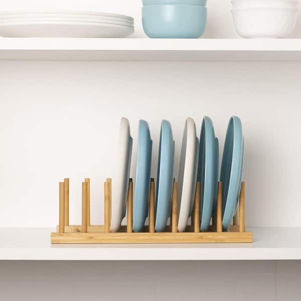 Natural Bamboo Kitchen Drawer Organizer 2 Piece Drying Rack for Plates Bowls Cups Lids Cutting Boards Books