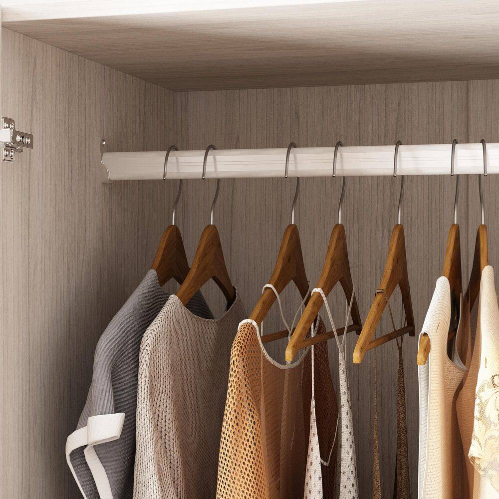 Light Oak Wood 66.9 in. Bedroom Wardrobe with Tempered Glass Doors, Corner Unit, Hanging Rod and Storage Drawers - thumbnail 5