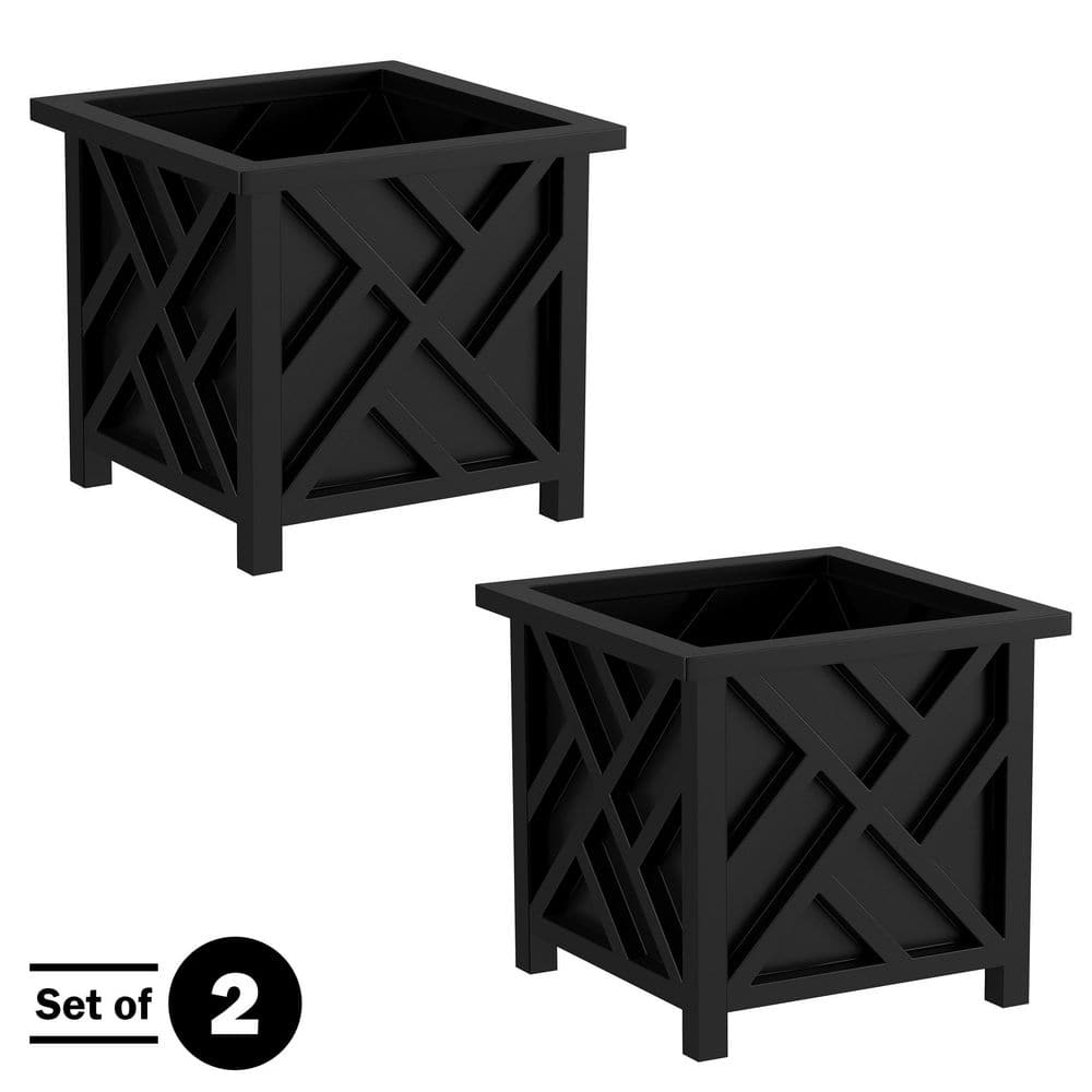 Black Square Farmhouse Outdoor Wall-Mount Planter Box Set