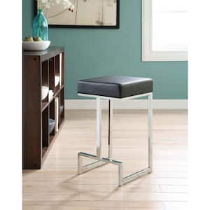 Gervase 25 in. Black and Chrome Backless Metal Counter Stool with Faux Leather Seat