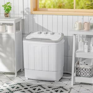1.5 cu. ft. Portable Semi-Automatic Twin Tub Washer and Dryer Combo in Grey Machine with Built-In Drain Pump