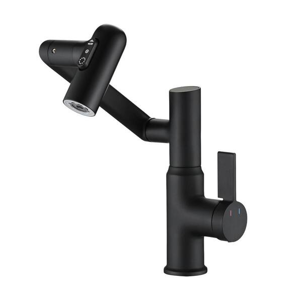 Bathroom Sink Faucet with Spray Function and Temperature Display for Anti-Skid Switch and Hot and Cold and 360° Rotary