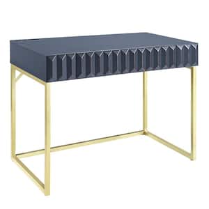 Gotheimer 42 in. Rectangular Blue and Gold Writing Desk with USB Port