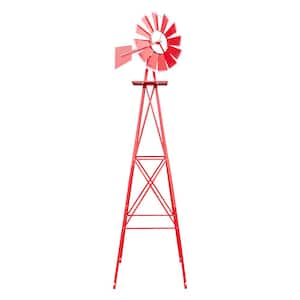 8 ft. Ornamental Windmill Backyard Garden Decoration Weather Vane with 4 Legs Design-Red