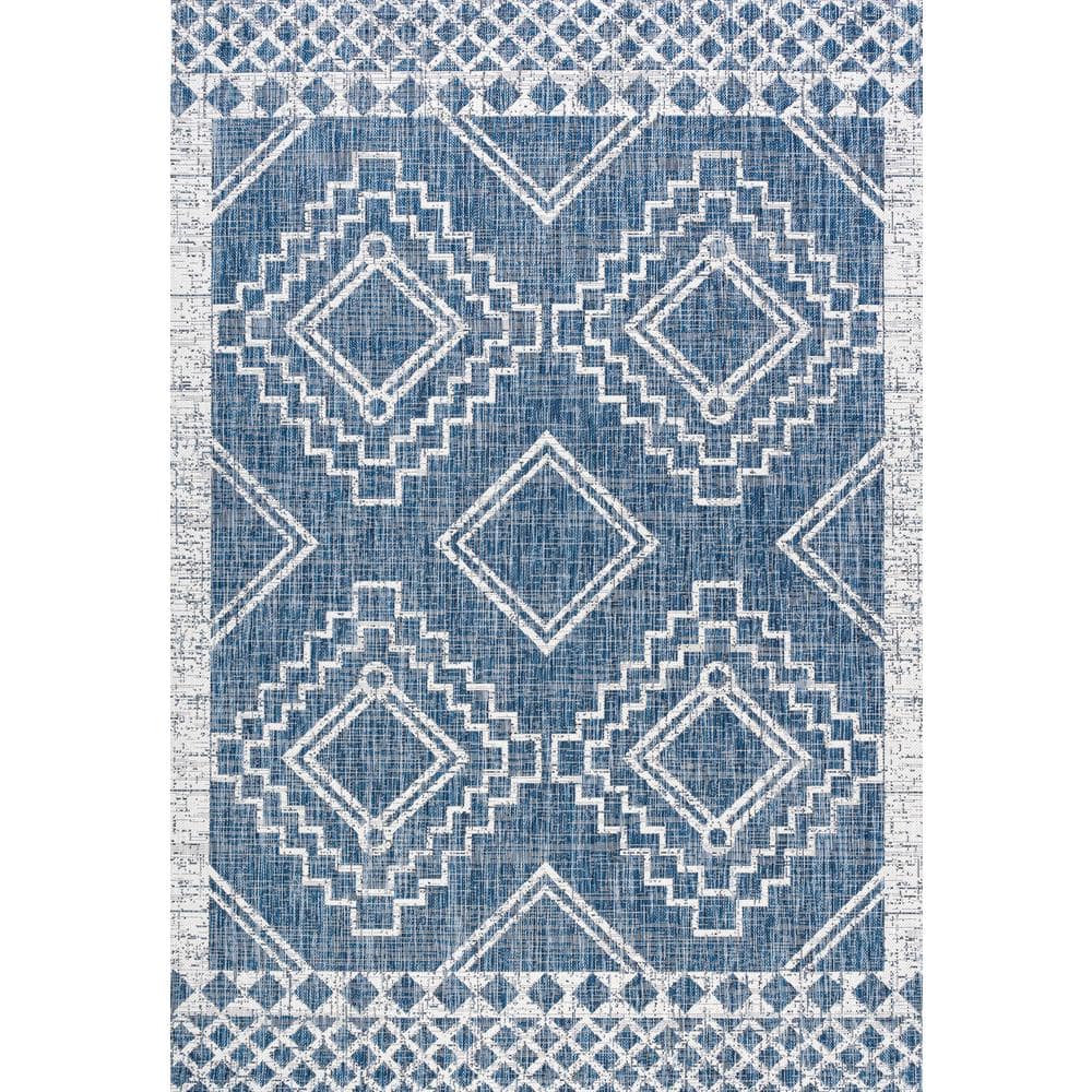 Marokko Diamond Tribal Medallion 3x5 Blue/Ivory Synthetic Rug