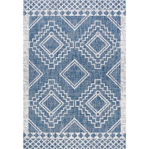 Marokko Diamond Tribal Medallion Blue/Ivory 8 ft. x 10 ft. Indoor/Outdoor Area Rug