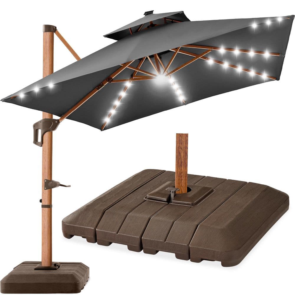 10 ft. Metal Pole Cantilever Solar LED 2-Tier Square Outdoor Patio Umbrella in Gray price history on PriceWatchPro