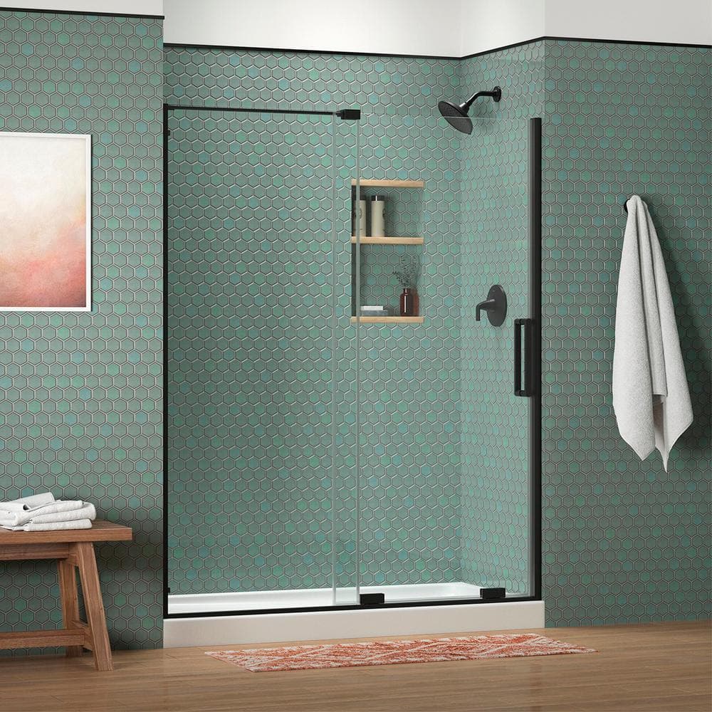 Matte Black Frameless Sliding Shower Door with Clear Glass