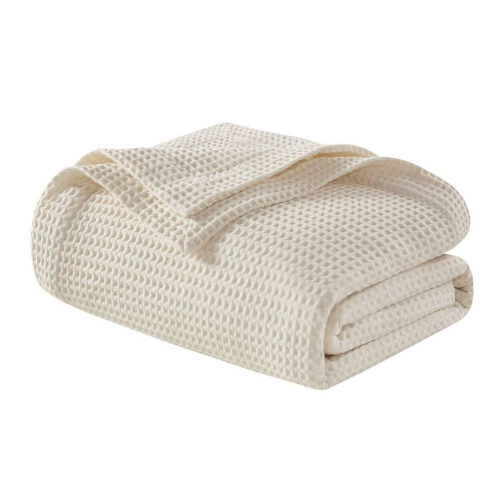 Ivory Waffle Weave Breathable Cotton Full/Queen Blanket