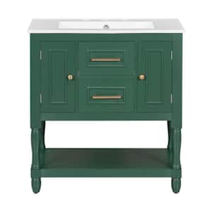BY06 30.00 in. W x 18.30 in. D x 32.50 in. H Freestanding Bath Vanity in Green with White Top