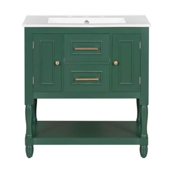 Sanlan BY06 30.00 in. W x 18.30 in. D x 32.50 in. H Freestanding Bath Vanity in Green with White Top