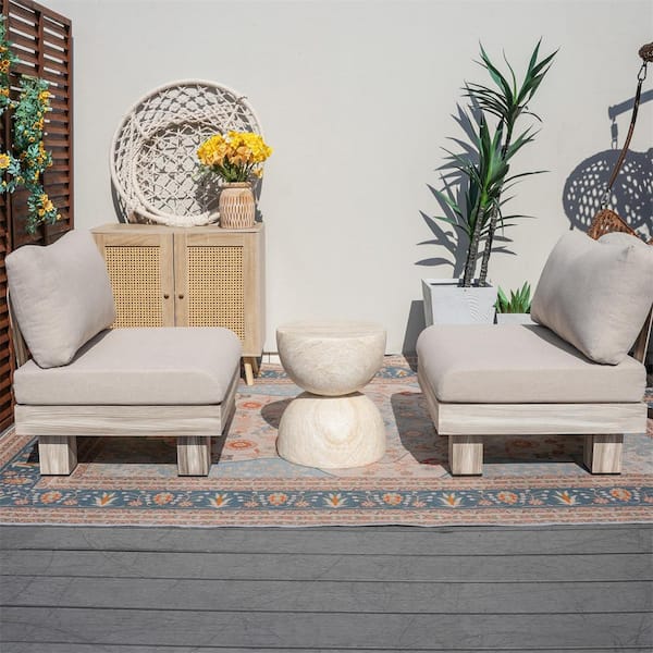 Origin 3-Piece Aluminum Patio Conversation Set with Beige Cushions, 15.75 in. W Round Magnesium Oxide Side Table