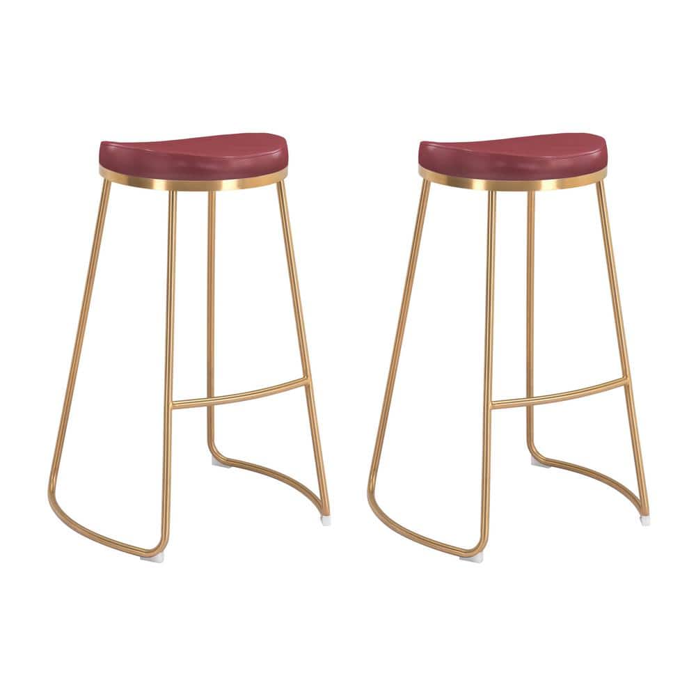 ZUO Bree Barstool (Set of 2) Burgundy Gold 101264 The Home Depot