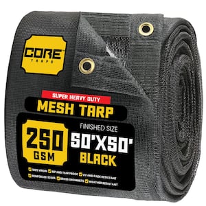 50 ft. X 50 ft.  Black 250 GSM 7.5 oz Heavy Duty Mesh Tarp, UV Resistant