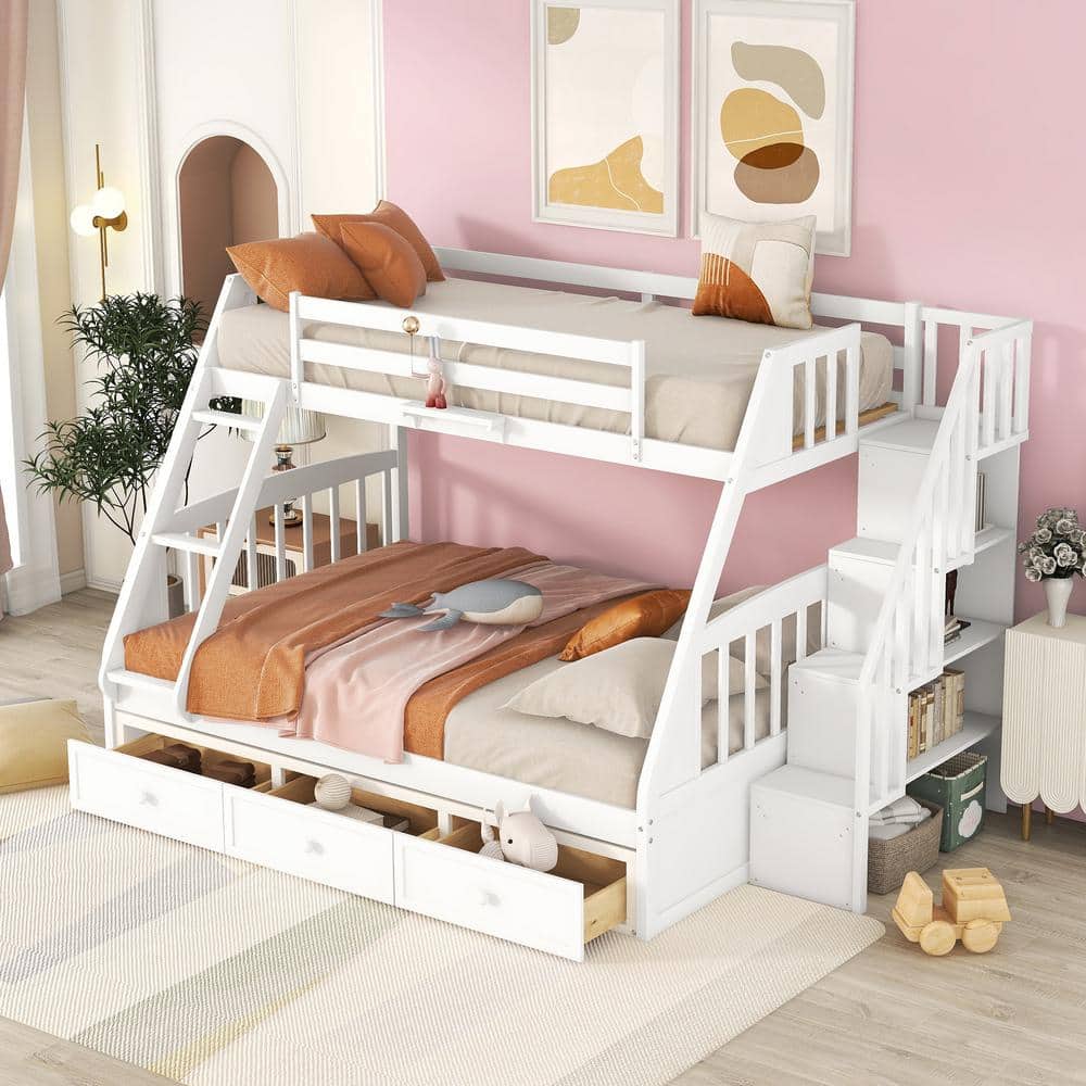 White Twin-over-Full Bunk Bed with Drawers，Ladder and Storage Staircase price history on PriceWatchPro