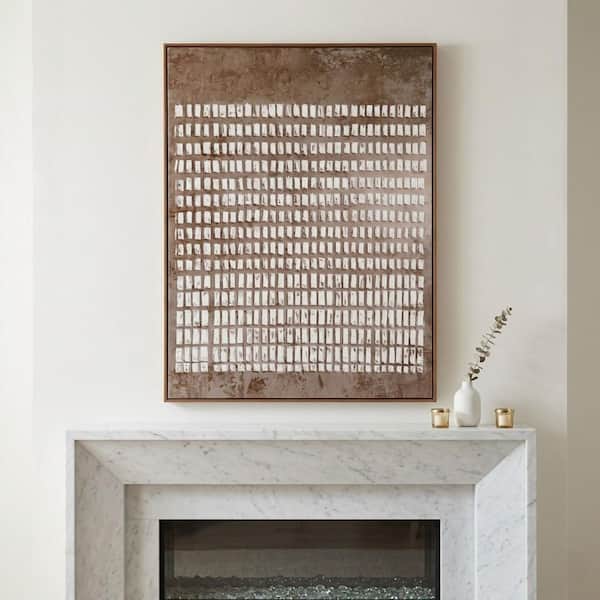 Ivory/Brown Wood Framed Textured Blocks On Canvas Wall Art 47.25 in. x 35.5 in.