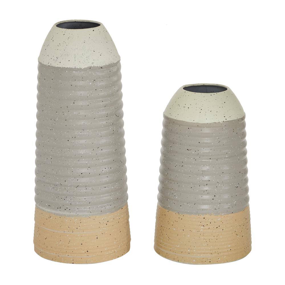 Ripple Textured Multi-Colored Metal Vase Duo 5.9" x 13.95"