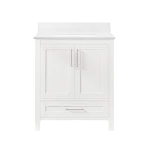Kansas 30 in. W x 19 in. D x 34 in. H Single Sink Bath Vanity in White with White Engineered Stone Top