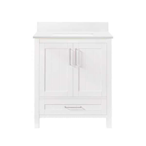 Kansas 30 in. Single Sink White Bath Vanity with White Engineered Stone Top (Assembled)