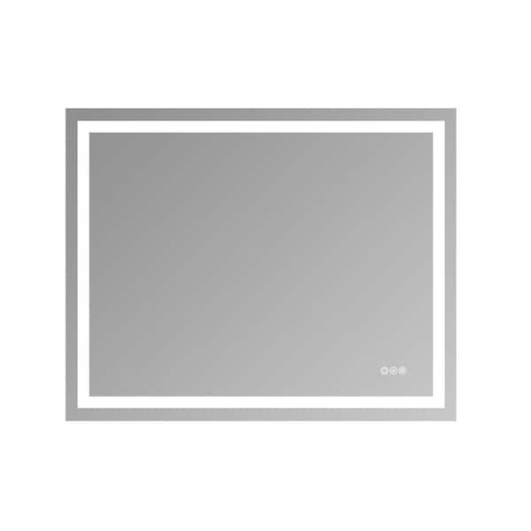 40 in. H x 32 in. W Rectangular Frameless Wall Mount LED Light Bathroom Vanity Mirror in Transparent