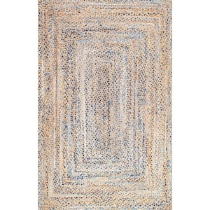 Eliz Striped Farmhouse Jute Blue 10 ft. x 14 ft. Area Rug